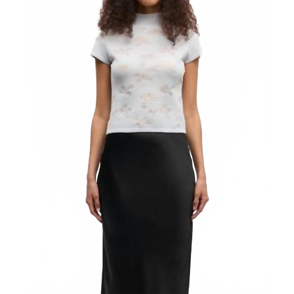 NEW SAMSOE samarine sheer floral jacquard t shirt in illusion blue